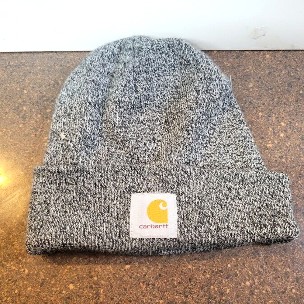 Carhartt Beanie Adult Charcoal Gray Logo Sock Hat Winter Headwear Outdoors Mens